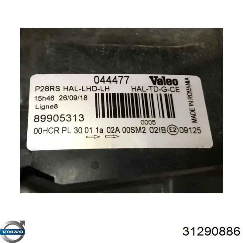 Do koszyka 31290886 Volvo Reflektor lewy