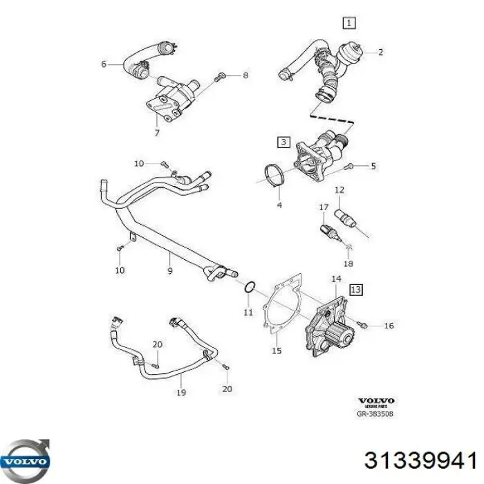 31339941 Volvo Czujnik temperatury płynu chłodzącego, na desce rozdzielczej