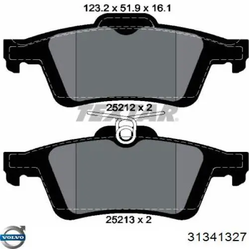 Do koszyka 31341327 Volvo Okładziny (klocki) do hamulców tarczowych tylne