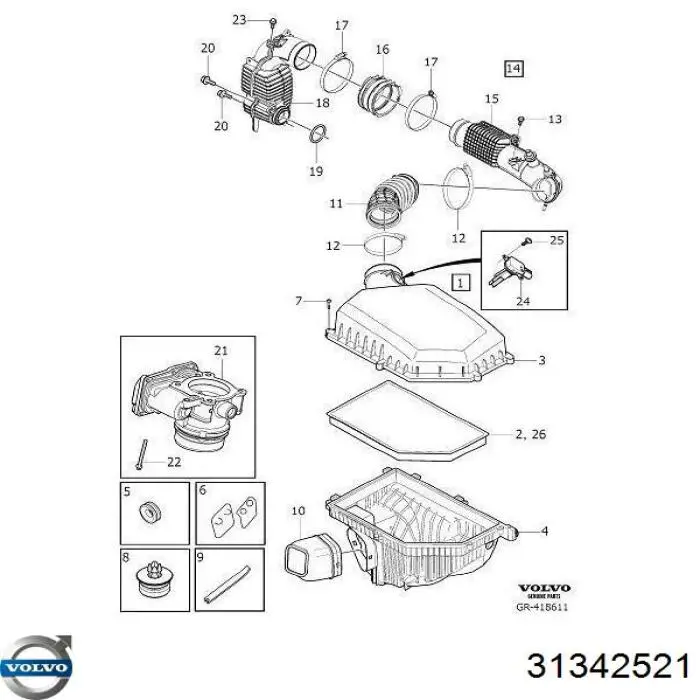 Czujnik przepływu powietrza, przepływomierz powietrza M.A.F. Volvo 31342521 cena, od 99,71 USD