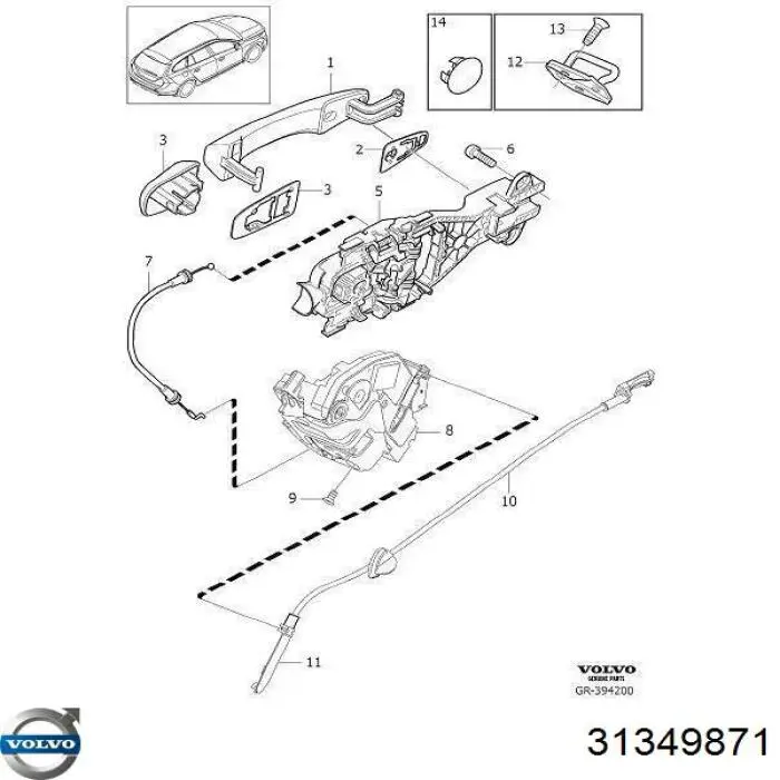 31349871 Volvo Zamek drzwi tylnych prawych