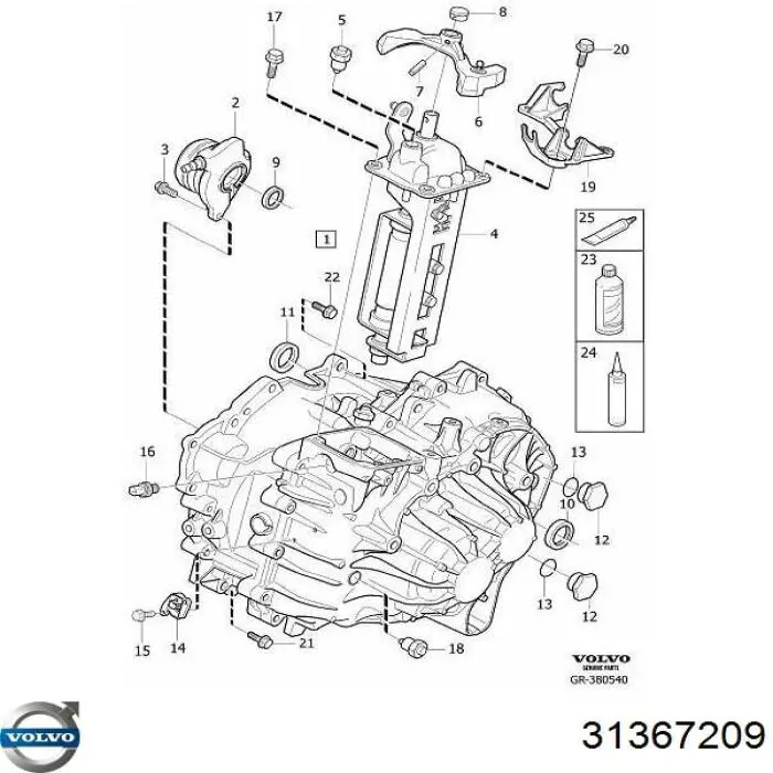 Cylinder roboczy sprzęgła (wysprzęglik) w komplecie z łożyskiem wyciskowym 31367209 Volvo