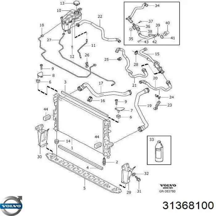 Do koszyka 31368100 Volvo Belka chłodnicy dolna