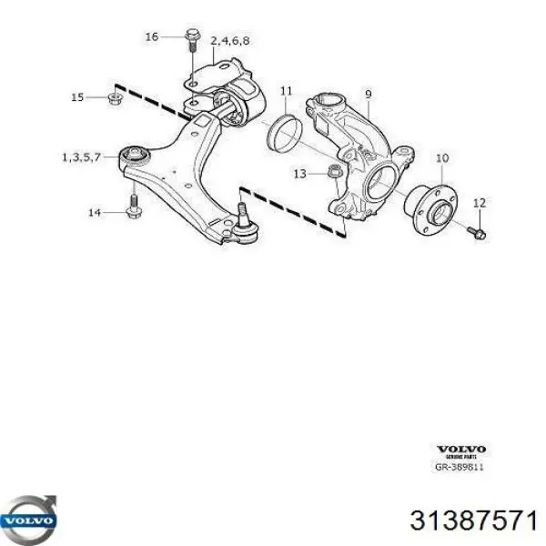 Silentblock przedniego wahacza dolnego Volvo 31387571 cena, od 44,21 USD