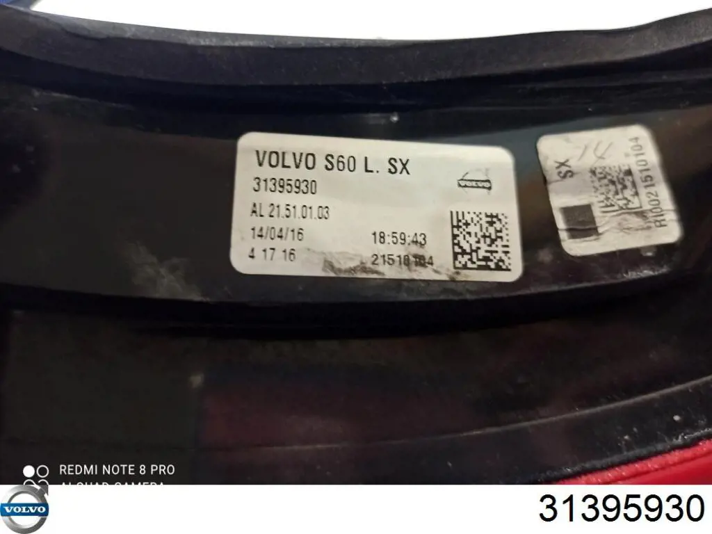 Lampa zespolona tylna lewa zewnętrzna Volvo 31395930 cena, od 173,66 USD