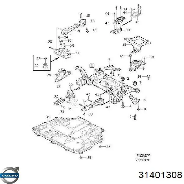Poduszka (podpora) silnika lewa Volvo 31401308 cena, od 121,64 USD