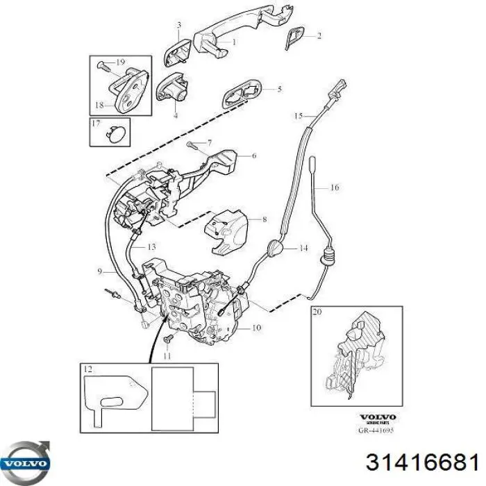31416681 Volvo Zamek drzwi przednich lewych