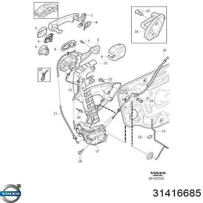 Do koszyka 31416685 Volvo Zamek drzwi przednich lewych