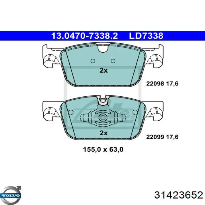 Do koszyka 31423652 Volvo Klocki hamulcowe przednie tarczowe