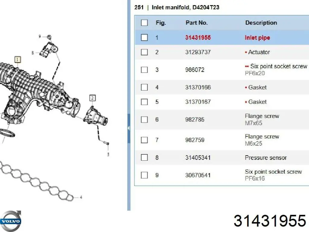Kolektor ssący 31431955 Volvo