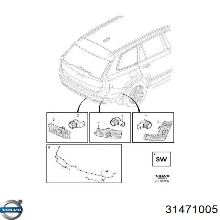 31471005 Volvo Czujnik parkowania przedni/tylny środkowy