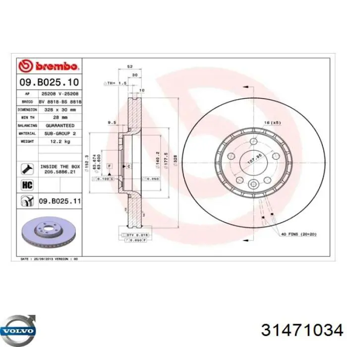 Tarcza hamulcowa przednia 31471034 Volvo