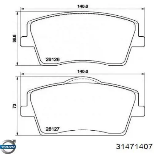 Do koszyka 31471407 Volvo Klocki hamulcowe przednie tarczowe