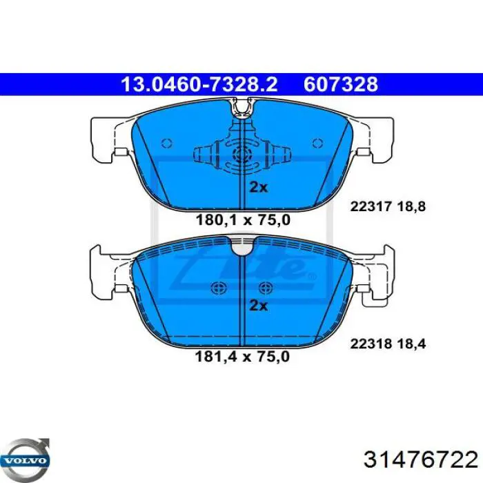 Klocki hamulcowe przednie tarczowe Volvo 31476722 cena, od 47,96 USD