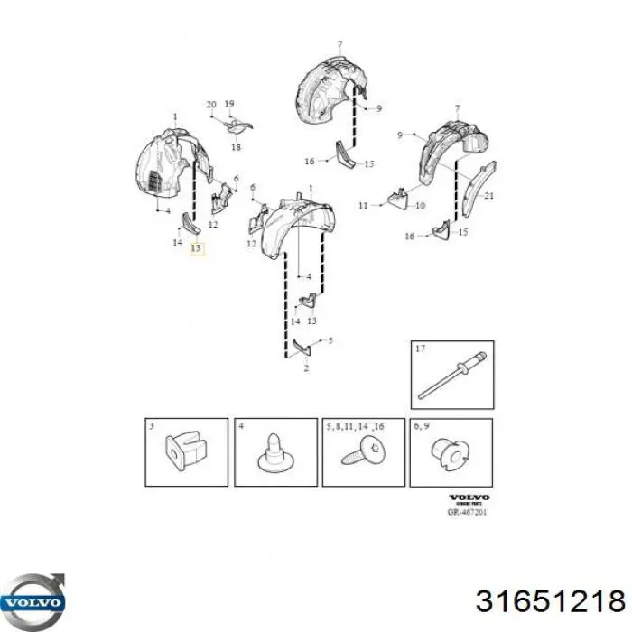 31651218 Volvo Błotnik przedni prawy