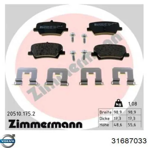 Okładziny (klocki) do hamulców tarczowych tylne Volvo 31687033 cena, od 28,77 USD