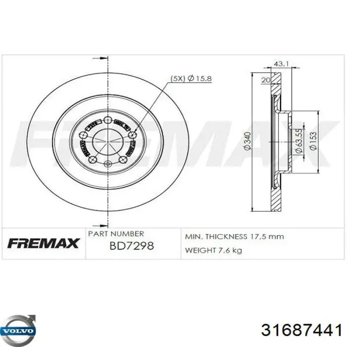 Tarcza hamulcowa tylna Volvo 31687441 cena, od 87,83 USD