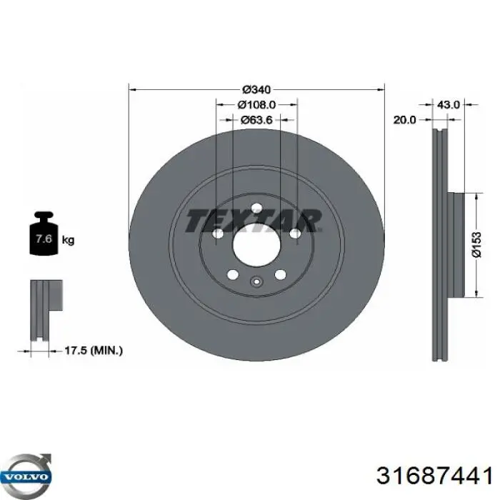Tarcza hamulcowa tylna Volvo 31687441 cena, od 87,83 USD