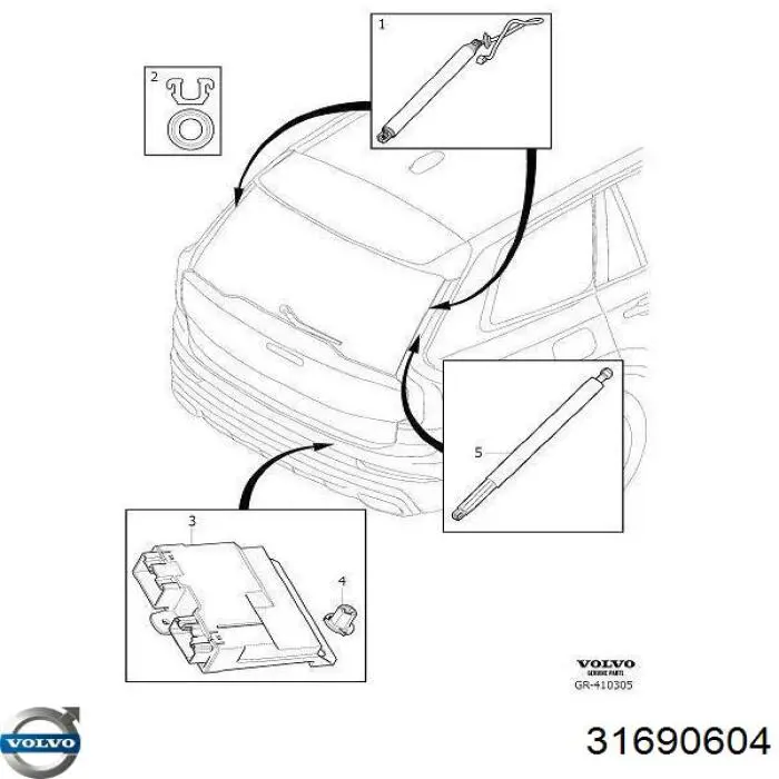 31690604 Volvo Amortyzator klapy bagażnika (3/5 drzwi-tylnych)