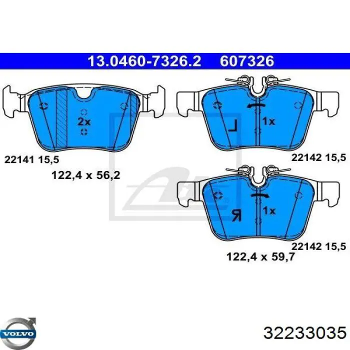 Okładziny (klocki) do hamulców tarczowych tylne Volvo 32233035 cena, od 31,33 USD