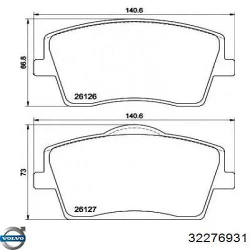 Klocki hamulcowe przednie tarczowe Volvo 32276931 cena, od 51,34 USD