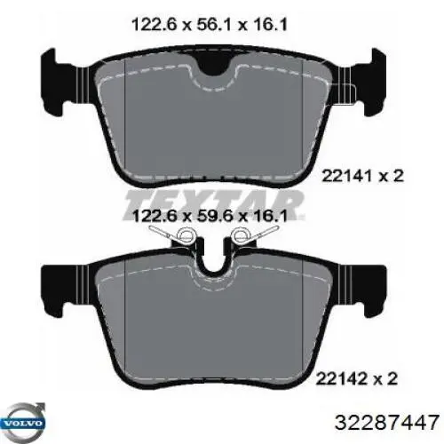 Okładziny (klocki) do hamulców tarczowych tylne Volvo 32287447 cena, od 31,81 USD