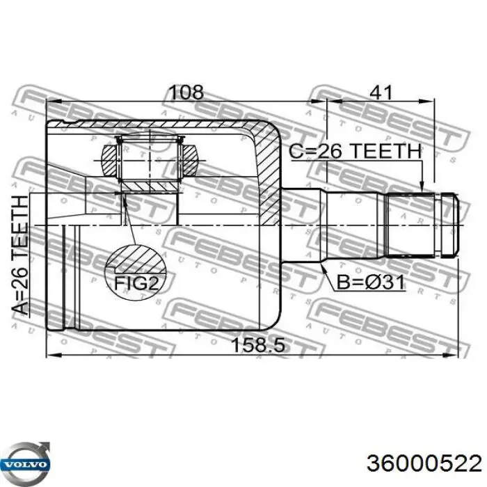 36000522 Volvo Półoś napędowa przednia lewa