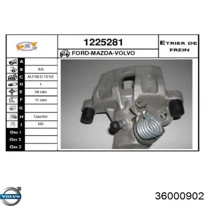 Zacisk hamulcowy tylny lewy Volvo 36000902 cena, od 71,51 USD