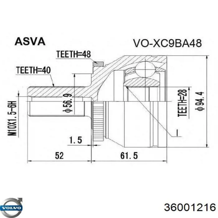 36001216 Volvo Półoś napędowa przednia lewa