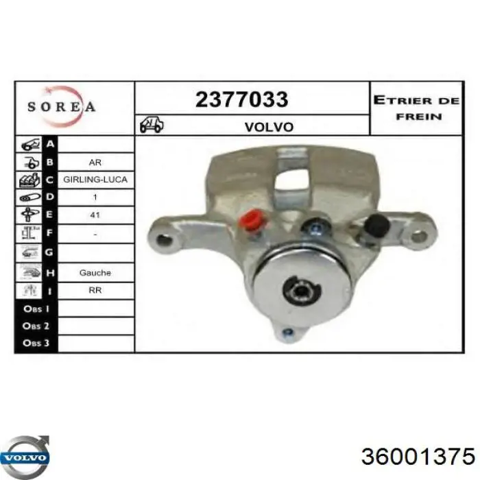 36001375 Volvo Zacisk hamulcowy tylny lewy