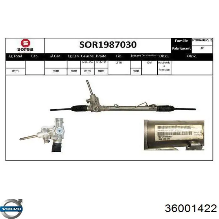 Listwa kierownicza (maglownica) Volvo 36001422 cena, od 413,99 USD
