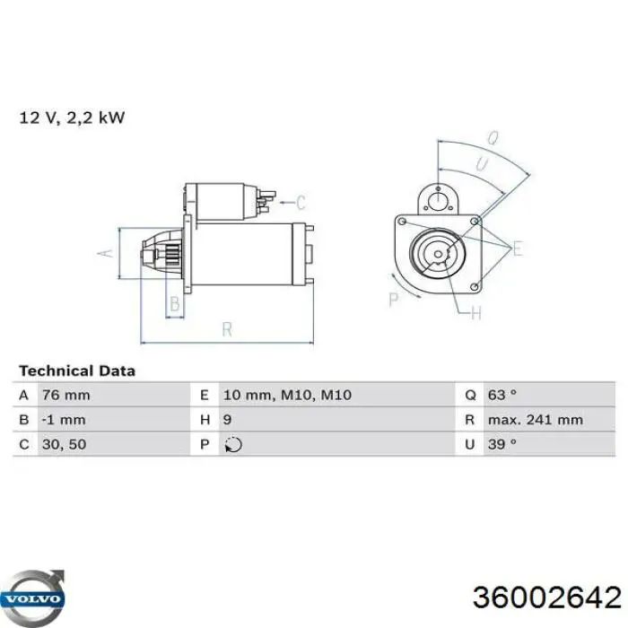Do koszyka 36002642 Volvo Rozrusznik