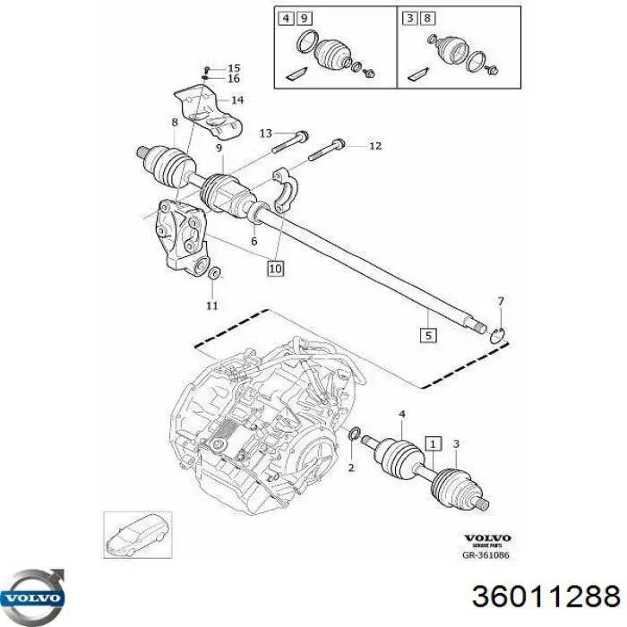 36011288 Volvo Półoś napędowa przednia lewa