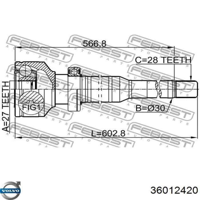 Półoś napędowa przednia prawa Volvo 36012420 cena, od 228,22 USD