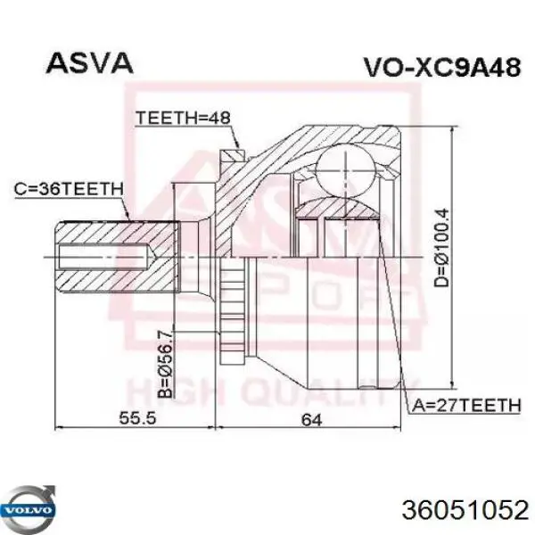 Półoś napędowa przednia prawa Volvo 36051052 cena, od 95,80 USD