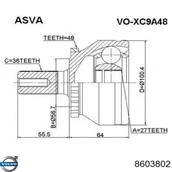 Półoś napędowa przednia lewa Volvo 8603802 cena, od 114,62 USD