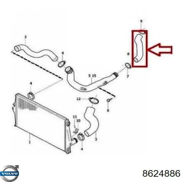 Przewód (króciec) intercoolera Volvo 8624886 cena, od 14,89 USD