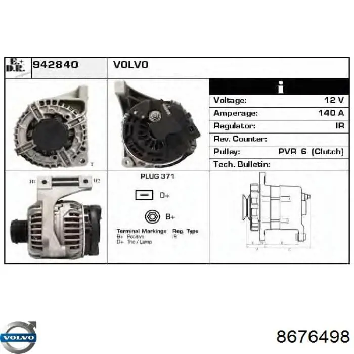 Alternator Volvo 8676498 cena, od 83,43 USD