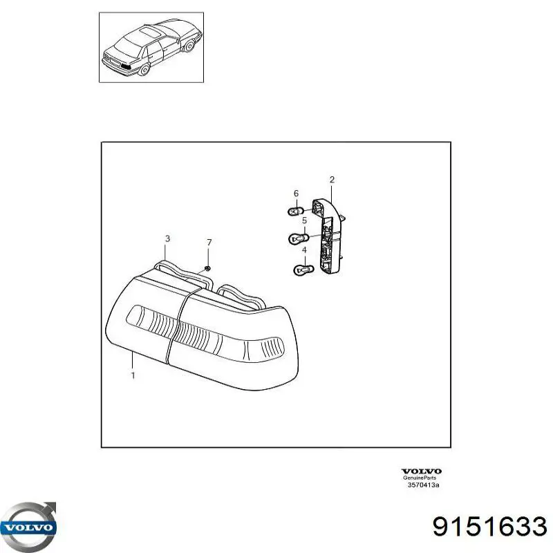 Lampa zespolona tylna lewa wewnętrzna Volvo S70 (LS, LT)