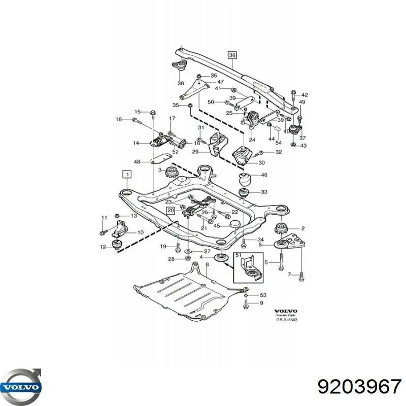 Do koszyka 9203967 Volvo Uchwyt górnej belki stabilizatora (belki)
