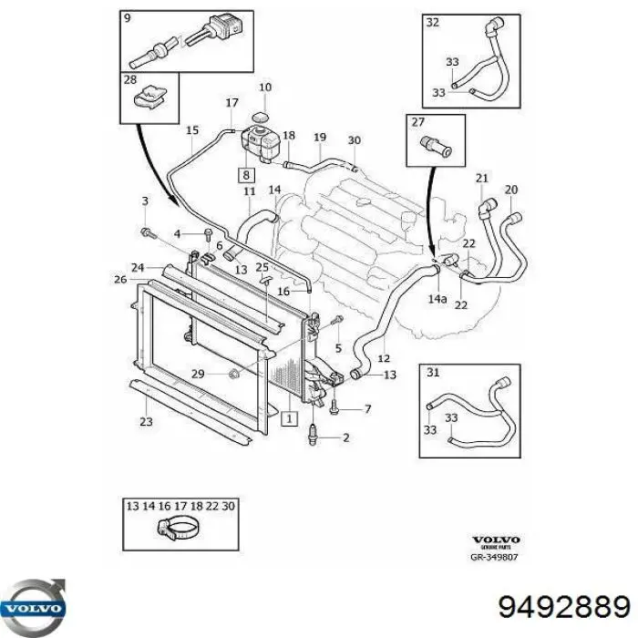 Przewód (króciec) chłodnicy górny 9492889 Volvo