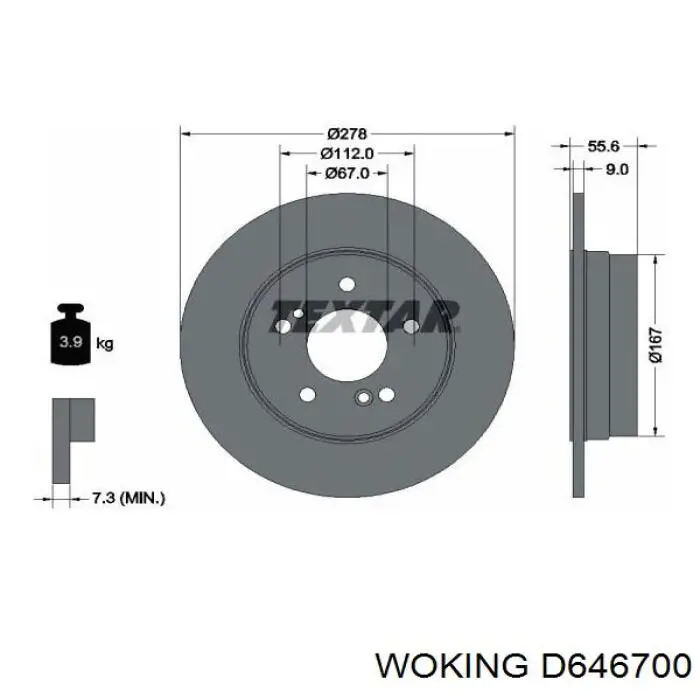 Do koszyka D646700 Woking Tarcza hamulcowa tylna