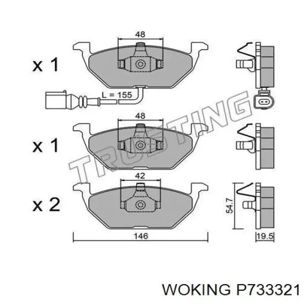 Do koszyka P733321 Woking Klocki hamulcowe przednie tarczowe