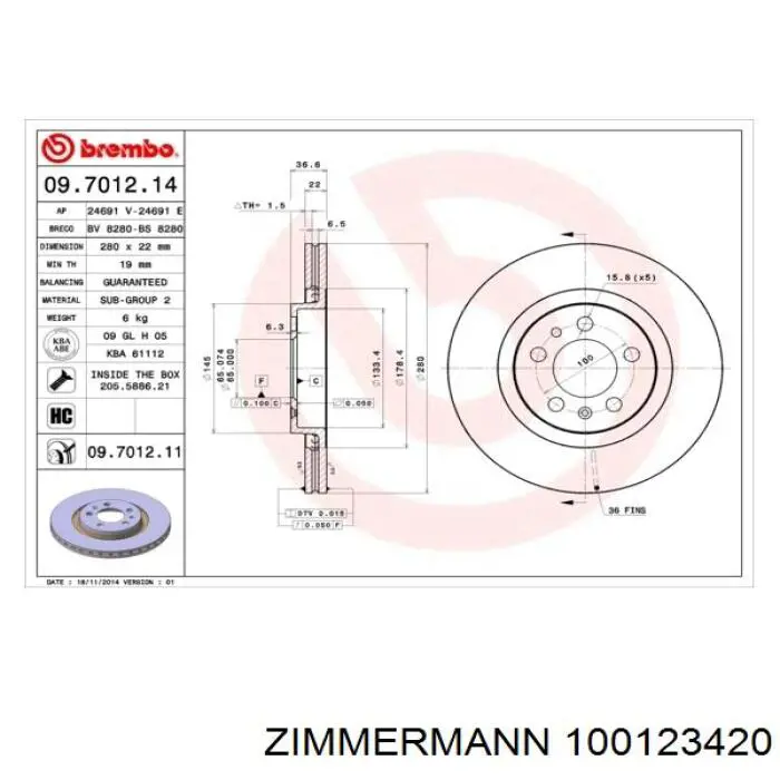 Do koszyka 100123420 Zimmermann Tarcza hamulcowa przednia