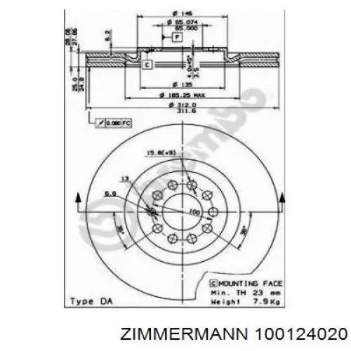 Do koszyka 100124020 Zimmermann Tarcza hamulcowa przednia