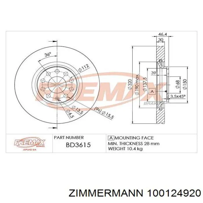 Do koszyka 100124920 Zimmermann Tarcza hamulcowa przednia