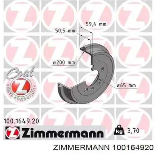 Bęben hamulcowy tylny Zimmermann 100164920 cena, od 33,17 USD