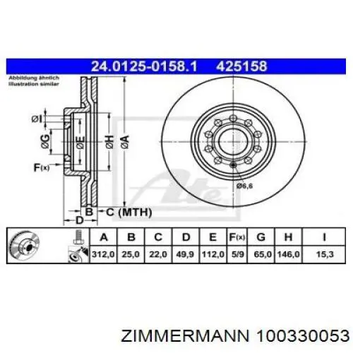 Tarcza hamulcowa przednia Zimmermann 100330053 cena, od 74,54 USD