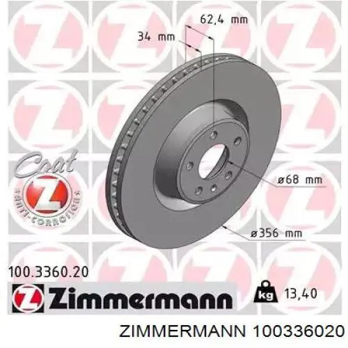 100.3360.20 Zimmermann tarcza hamulcowa przednia