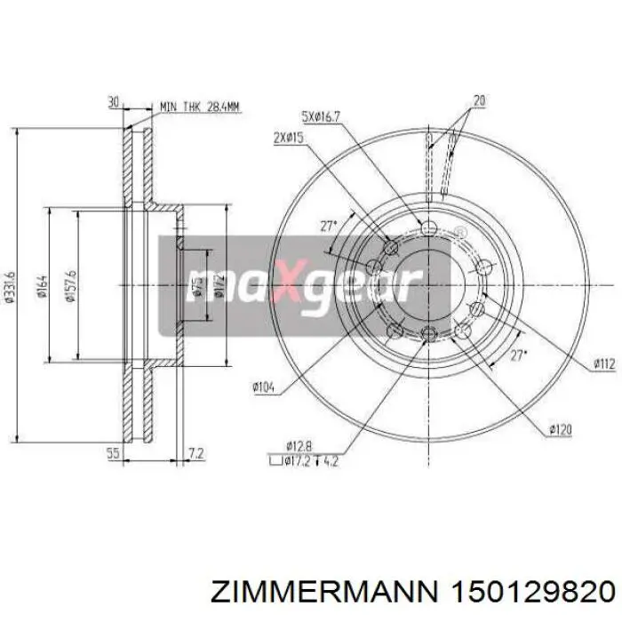 Do koszyka 150129820 Zimmermann Tarcza hamulcowa przednia